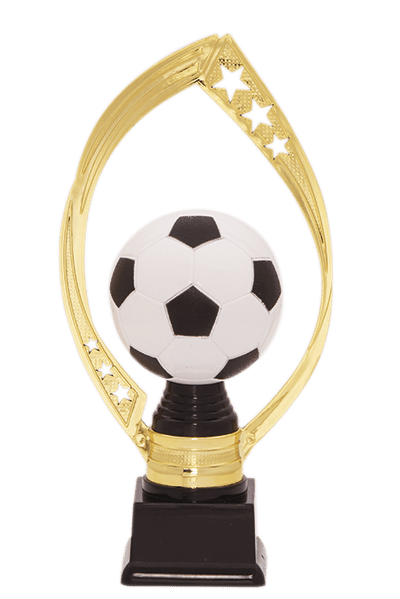Futbalová trofej zlatej farby s loptou