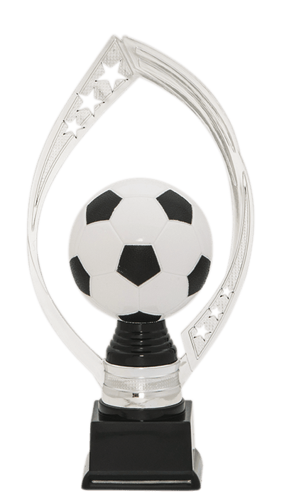 Futbalová trofej striebornej farby s loptou