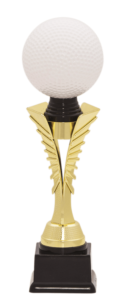 Golfová trofej zlatej farby s loptou