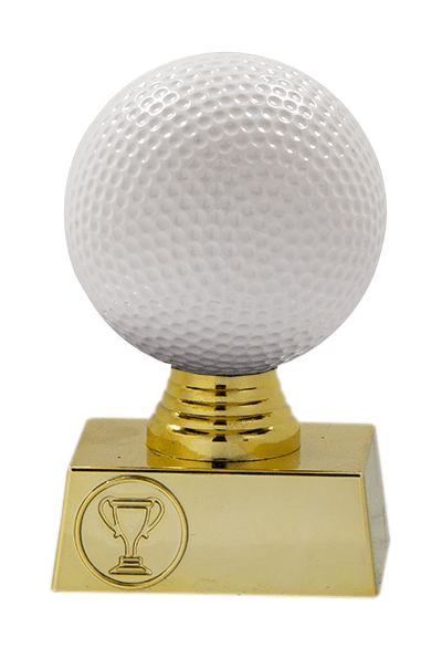 Golfová trofej zlatej farby s loptičkou