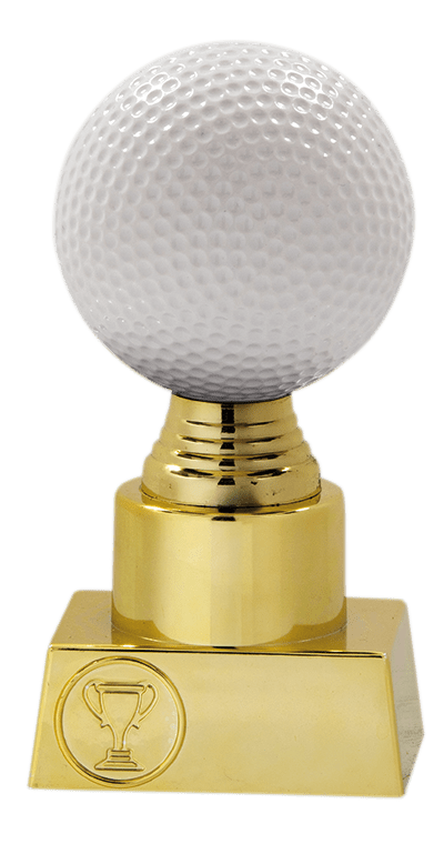 Golfová trofej zlatej farby s loptičkou