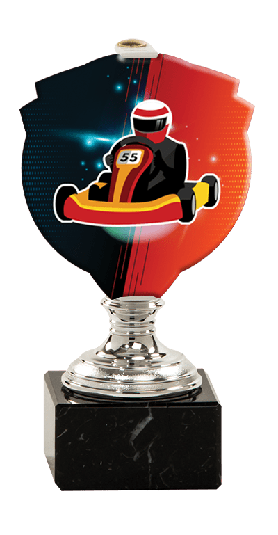 Trofej striebornej farby PLEXI motokára - go kart